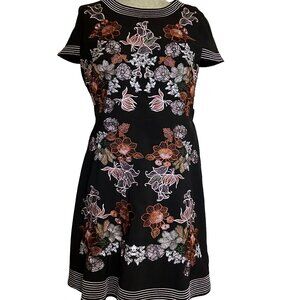 Anthropologie Foxiedox Womens SZ 10 Embroidered Dress Black Sheath Cocktail